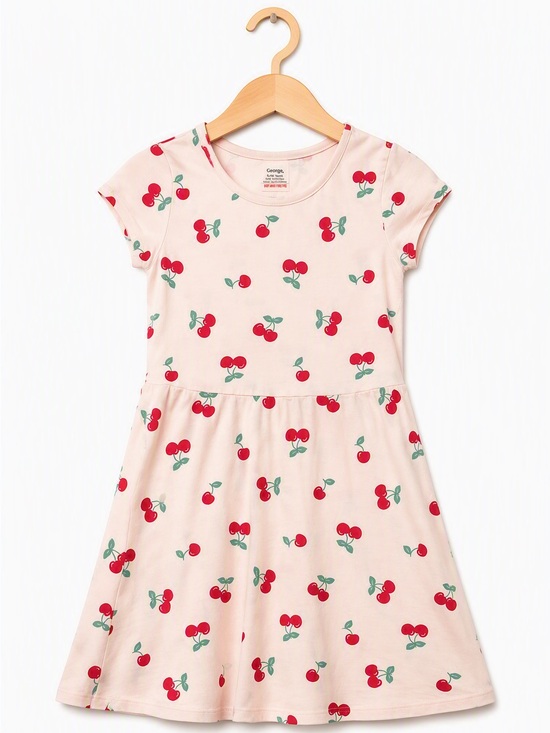 George Other - 3/10$ George 100% Cotton Pink Cherry Print Flared Skater Dress XL 14-16 Summer